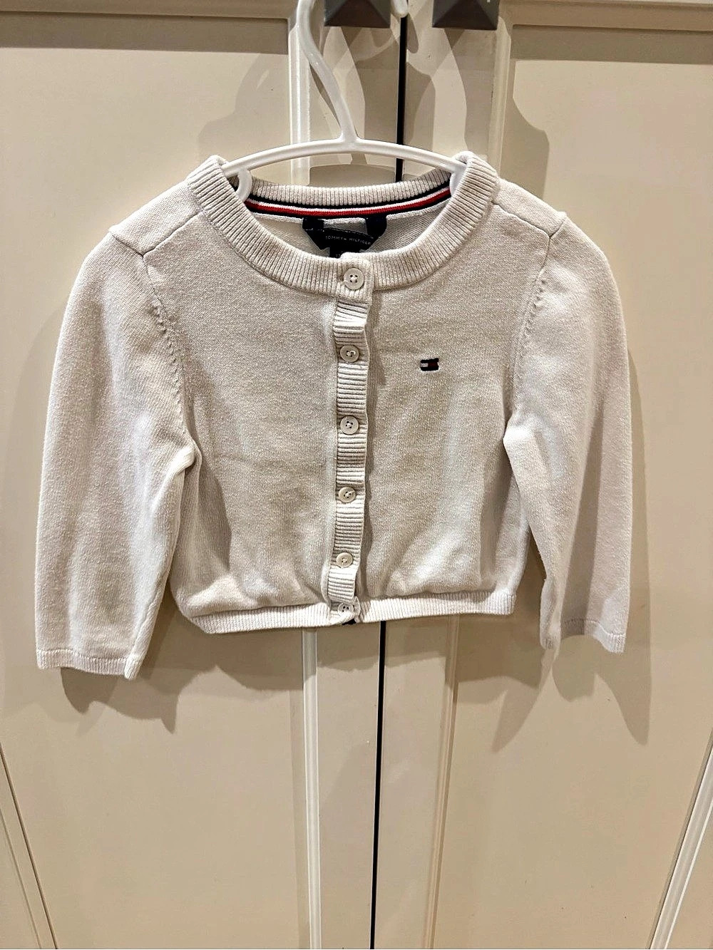 Tommy Hilfiger Girls Flag Logo Cotton Cardigan White 2T-3t